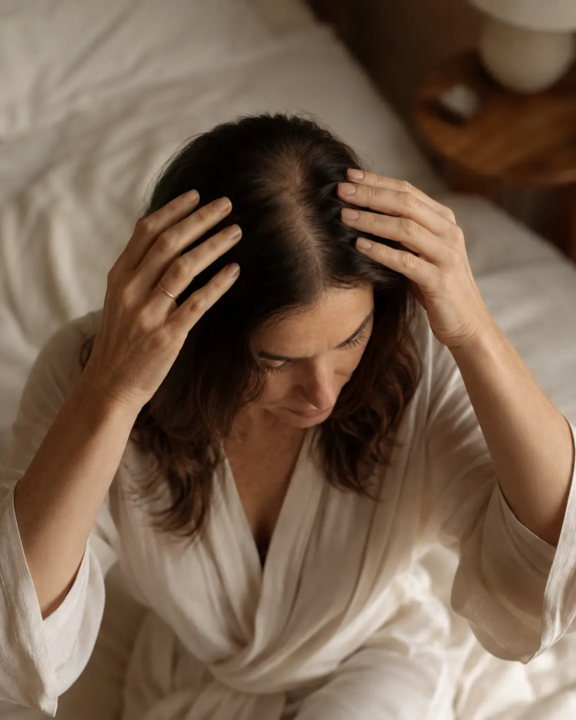 Woman noticing thinning at her part